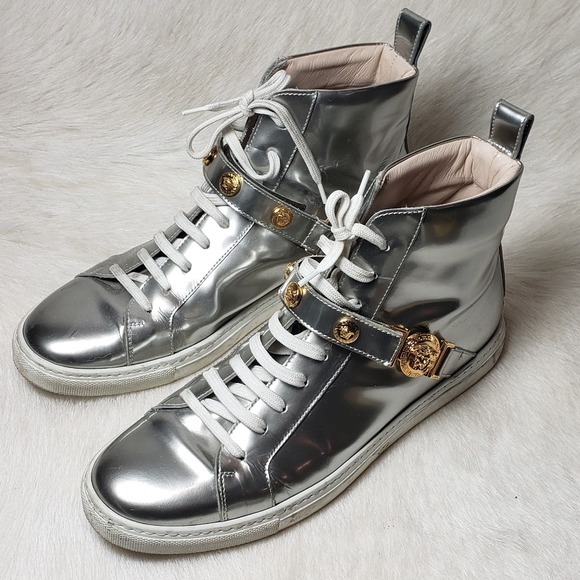 Versace Medusa Silver Patent Leather Hightop Shoes